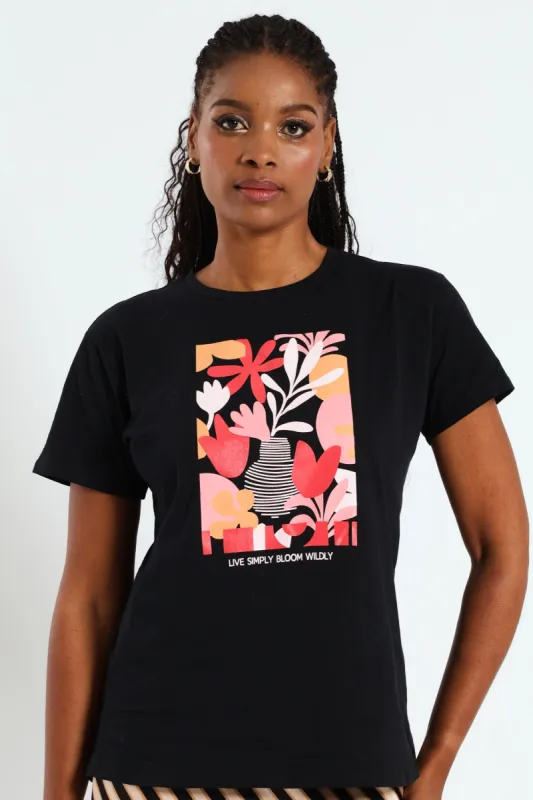 Abstract Floral Frame Tee - Black sold by Edgars