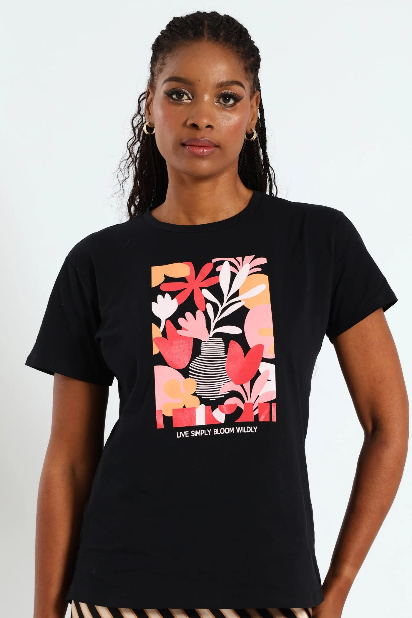 Abstract Floral Frame Tee - Black sold by Edgars