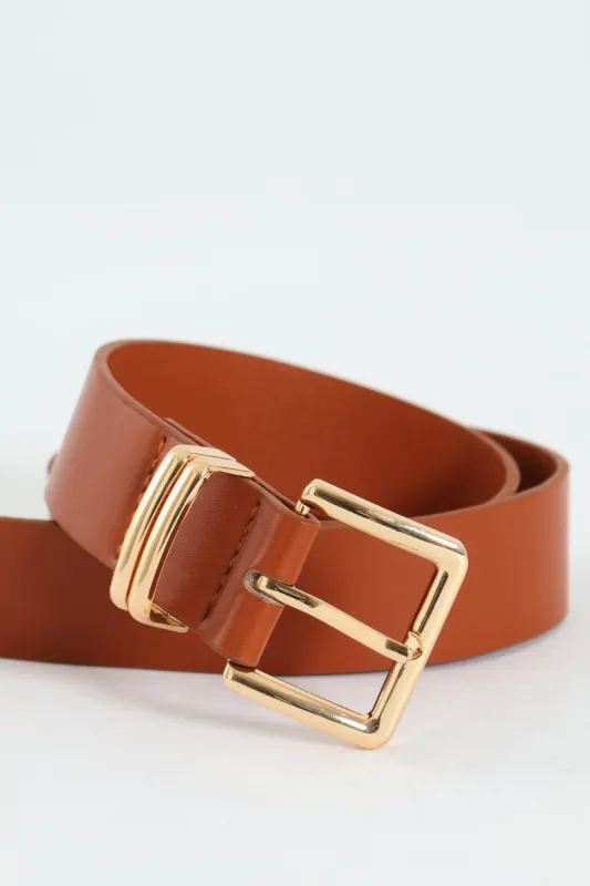 Square Gold Buckle Double Loop Core Belt - Tan sold by Edgars 