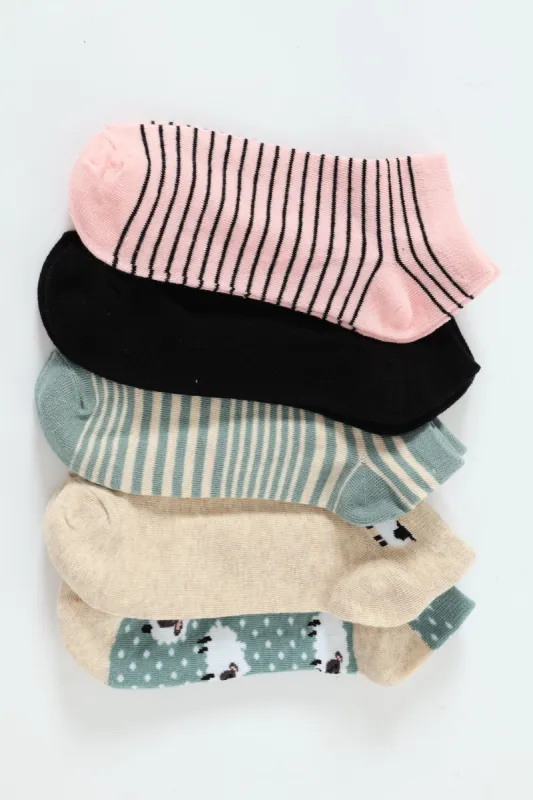 5 Pack Low Cut Cute Sheep Socks - Teal sold by Edgars 