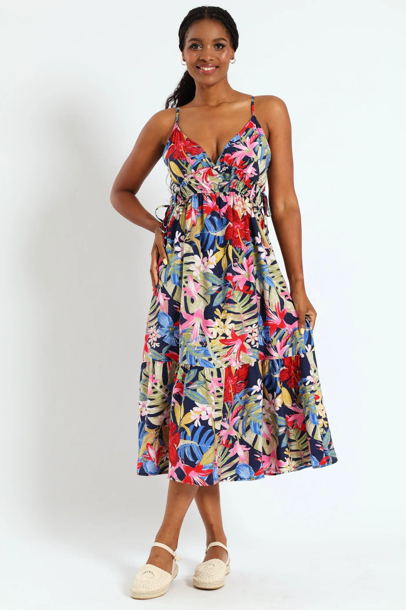 Strappy Double Drawstring Detail Frill Hem Midi Dress sold by Edgars