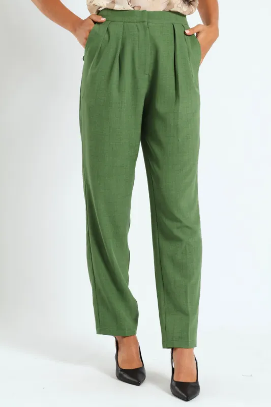 Pleat Detail Tapered Leg Melange Look Pant sold by Edgars