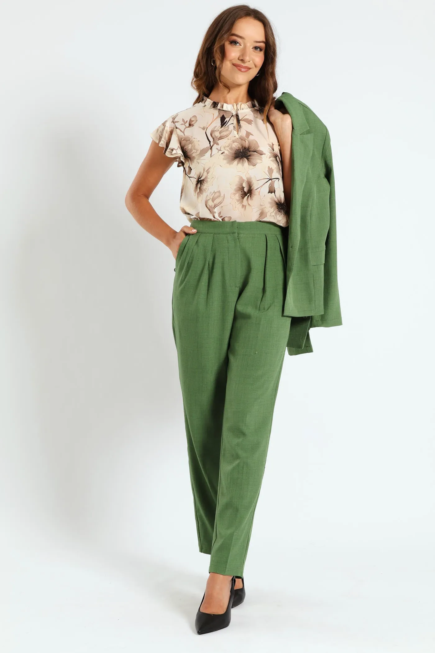 Pleat Detail Tapered Leg Melange Look Pant sold by Edgars product image thumbnail 4