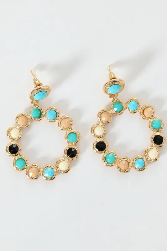 Coloured Stones Round Drop Earring - Gold sold by Edgars 