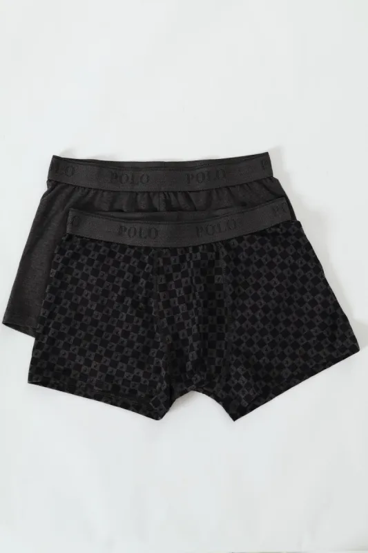 2 Pack Monogram Knit Boxer - Grey/Black sold by Edgars
