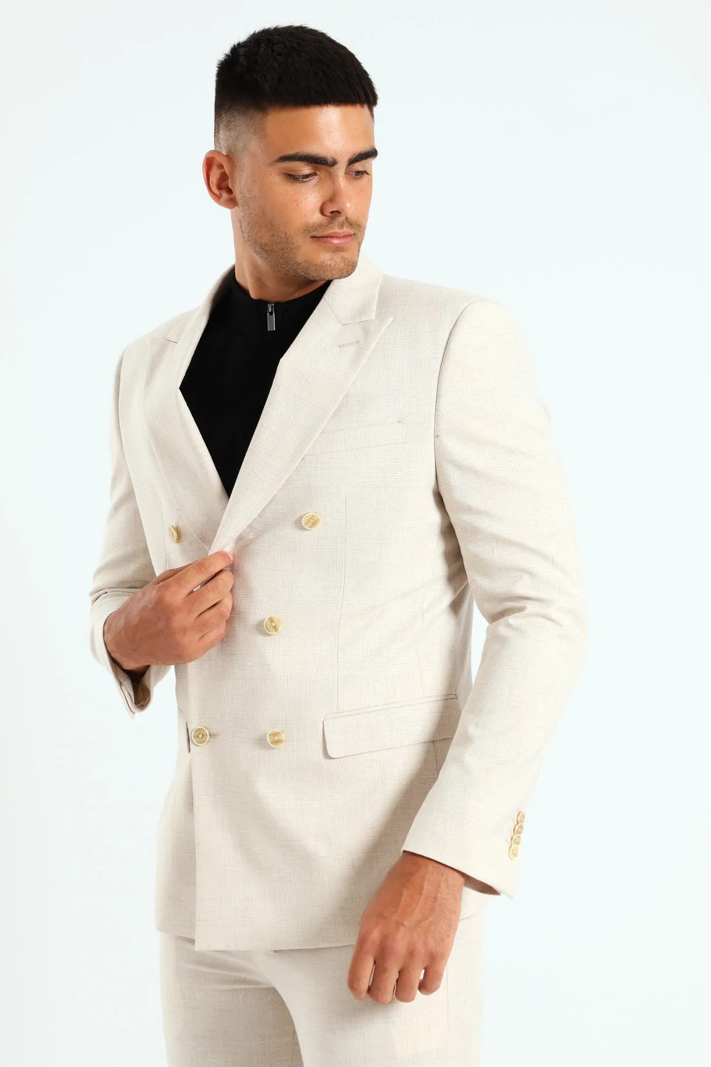 Glen Check Double Breasted Blazer - Cream sold by Edgars product image thumbnail 3