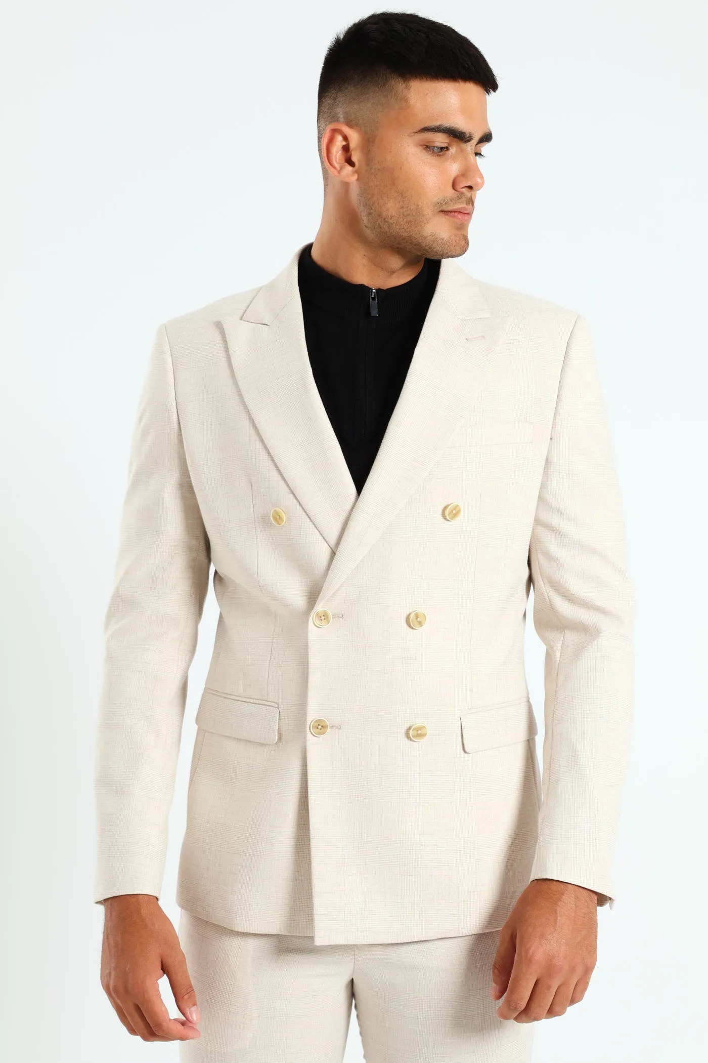 Glen Check Double Breasted Blazer - Cream sold by Edgars