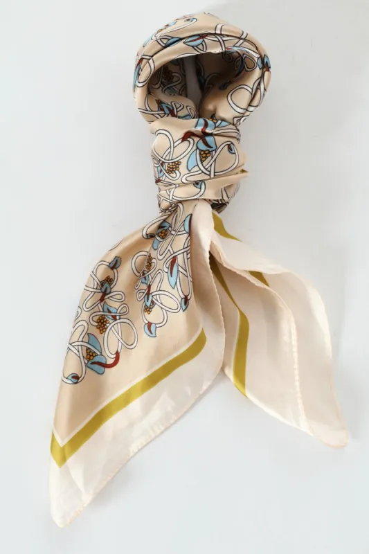 Geo Floral Boarder Print Satin Feel Scarf - Cream sold by Edgars 