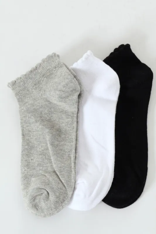 3 Pack Low Cut Pointelle Socks - White/Grey/Black sold by Edgars 