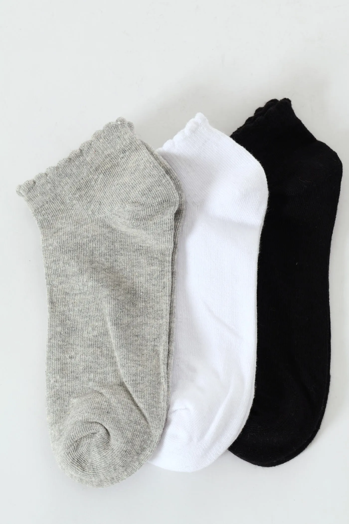 3 Pack Low Cut Pointelle Socks - White/Grey/Black sold by Edgars
