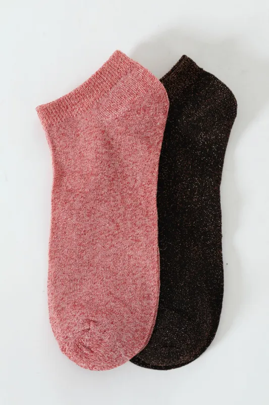2 Pack Low Cut Sparkle Socks - Black/Pink sold by Edgars