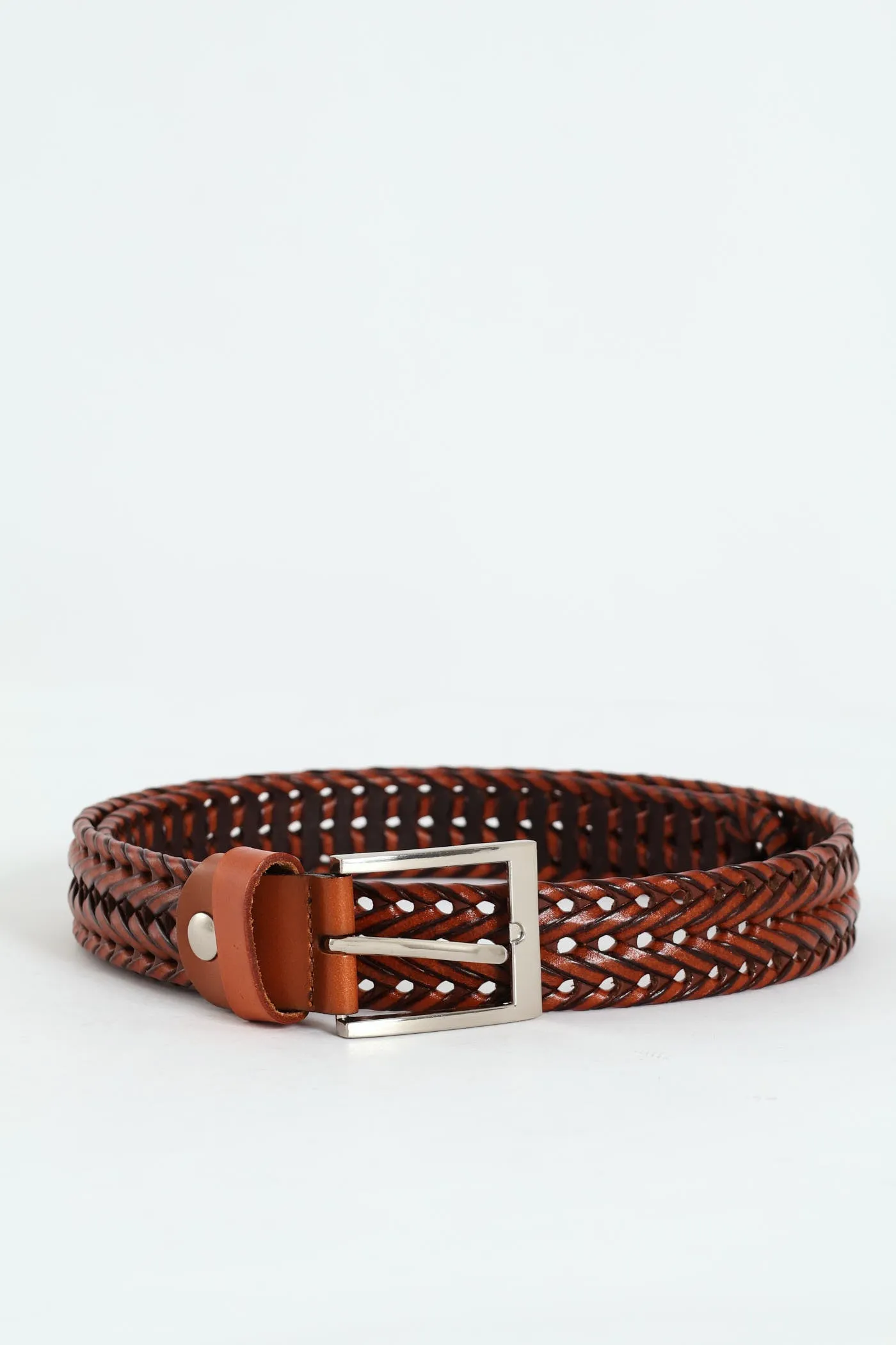 Woven Leather Belt - Brown sold by Edgars