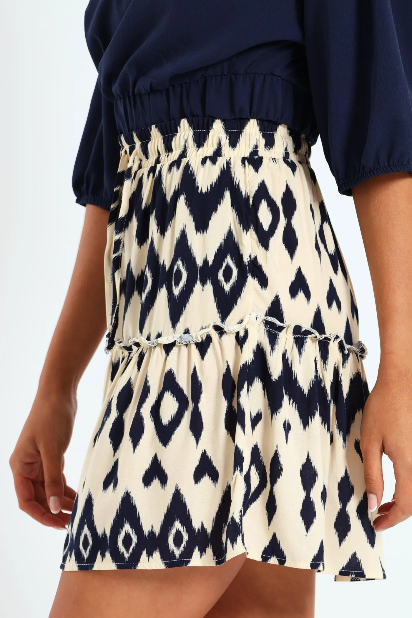 Tiered Midi Aztec Mini Skirt With Drawstring - Navy/White sold by Edgars product image thumbnail 2