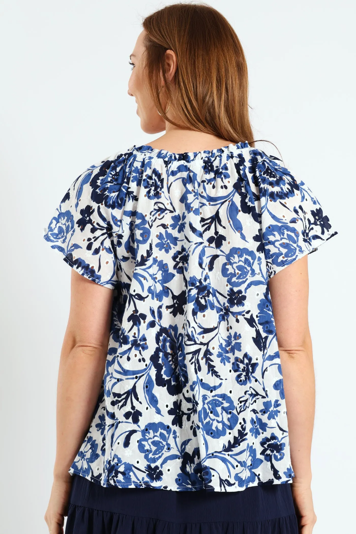 Broiderie Anglaise Peasant Top With Tassels - White/Blue sold by Edgars product image thumbnail 3