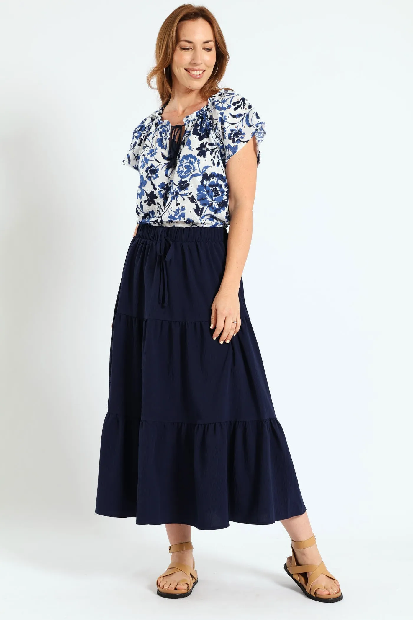 Broiderie Anglaise Peasant Top With Tassels - White/Blue sold by Edgars product image thumbnail 4