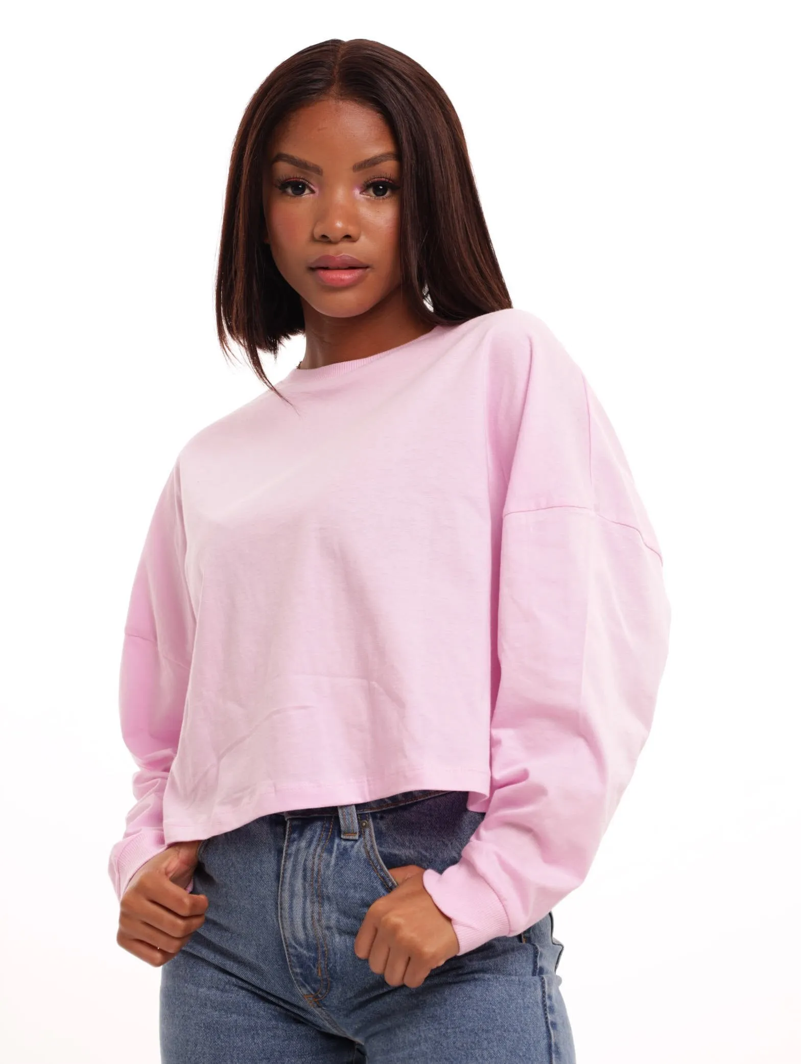 Ladies Long Sleeve Basic Boxy Top - Pink sold by Edgars