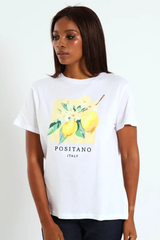Embroidered Positano Lemon Tee - White sold by Edgars