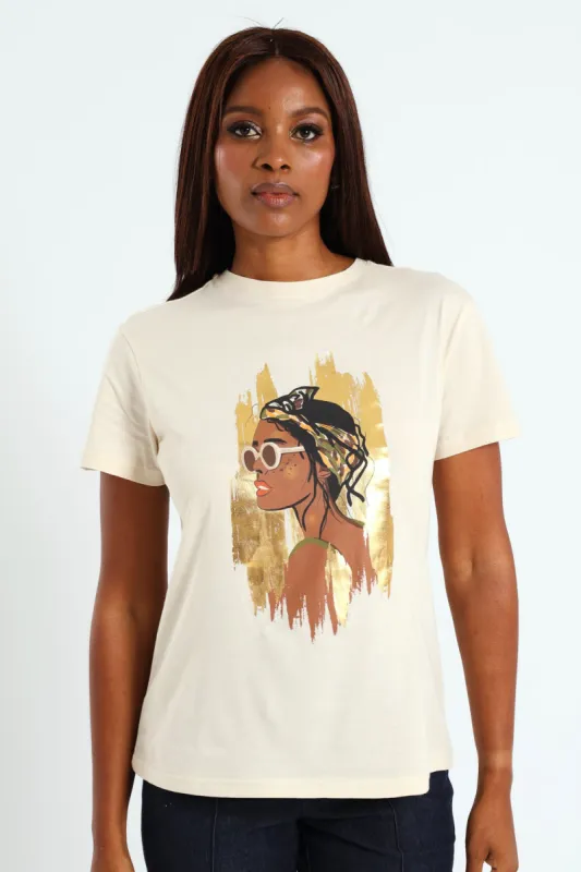 Foil Bandana & Shades Lady Tee - Fawn sold by Edgars