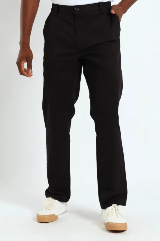 Basic Straight Stretch Chino Trousers - Black sold by Edgars
