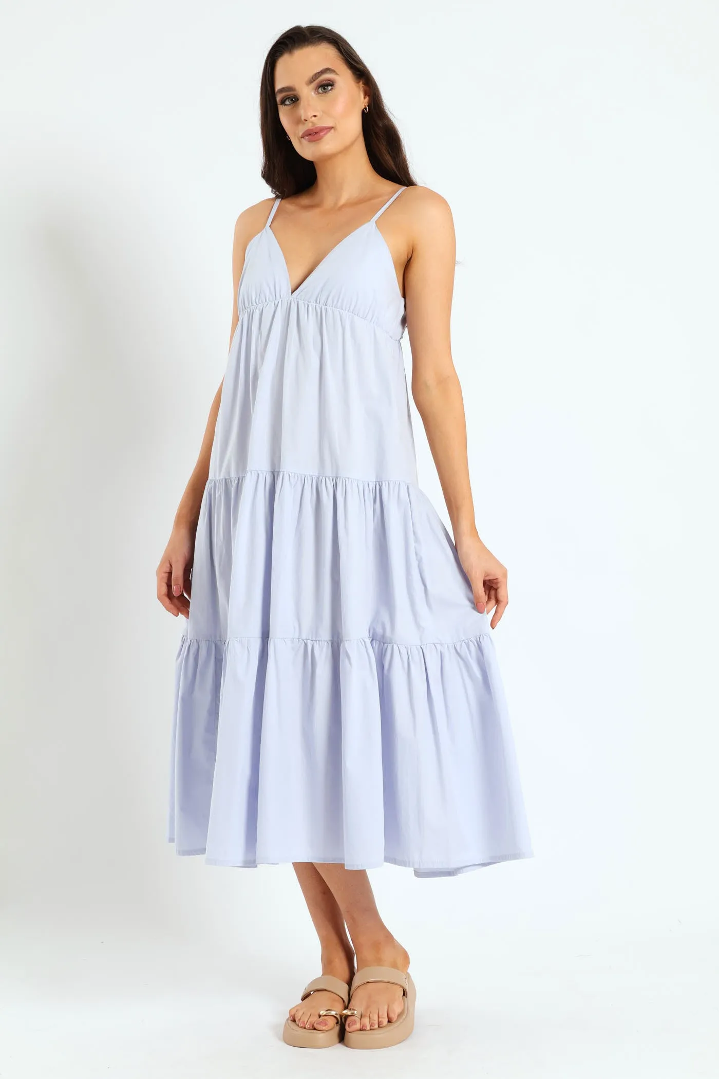 Strappy Tie-Back Tiered Maxi Slip Dress - Light Blue sold by Edgars