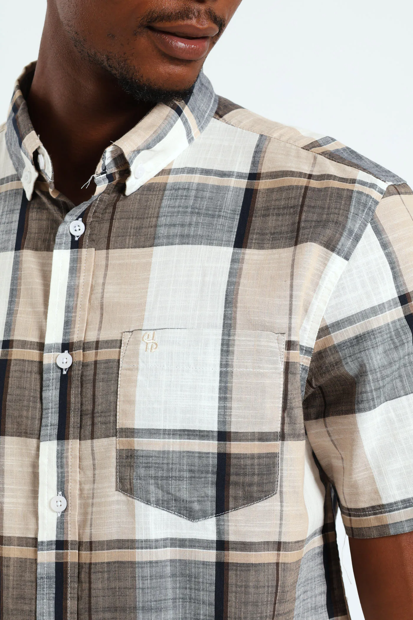 Button Down Slub Check Shirt - White sold by Edgars product image thumbnail 4
