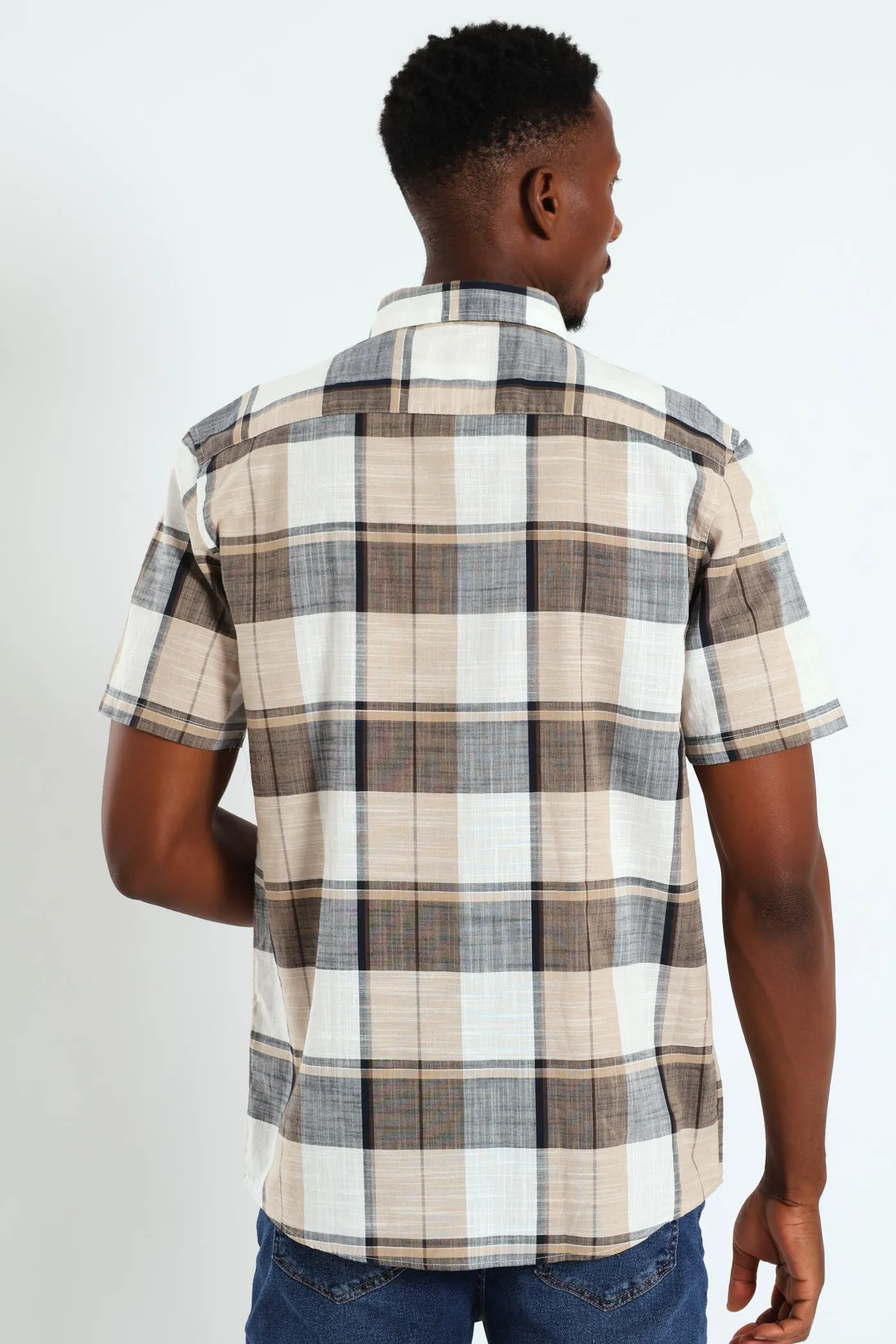 Button Down Slub Check Shirt - White sold by Edgars product image thumbnail 3