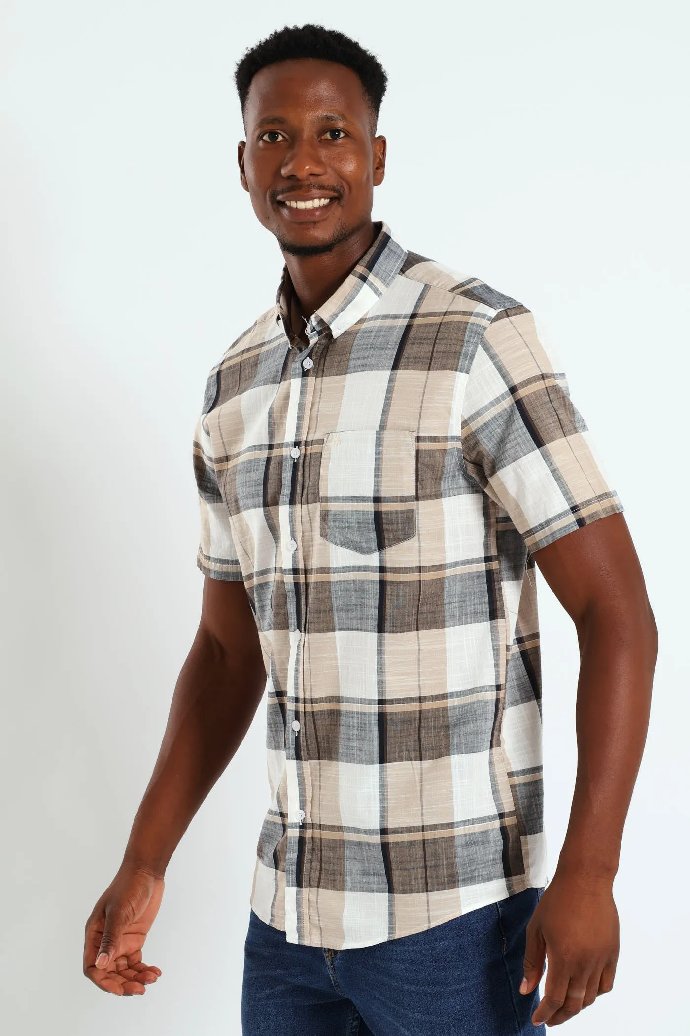 Button Down Slub Check Shirt - White sold by Edgars product image thumbnail 2