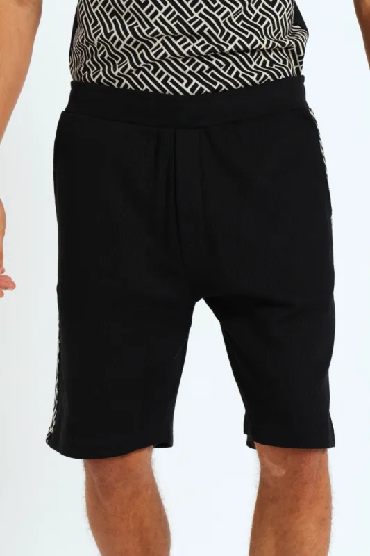 Texture Fleece Side Design Shorts - Black sold by Edgars