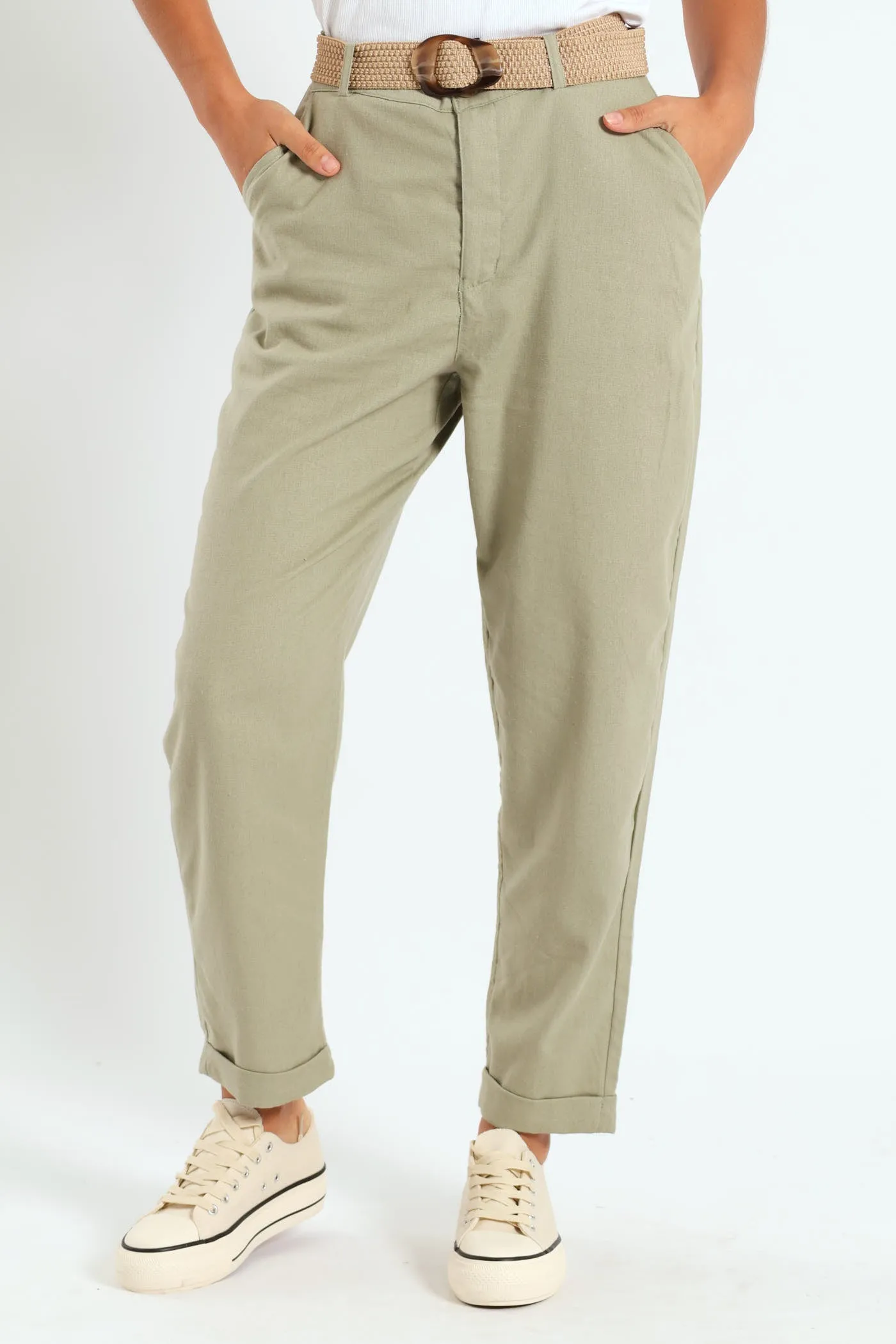 Rafia Belted Tapered Leg Linen Pant - Light Fatigue sold by Edgars product image thumbnail 2
