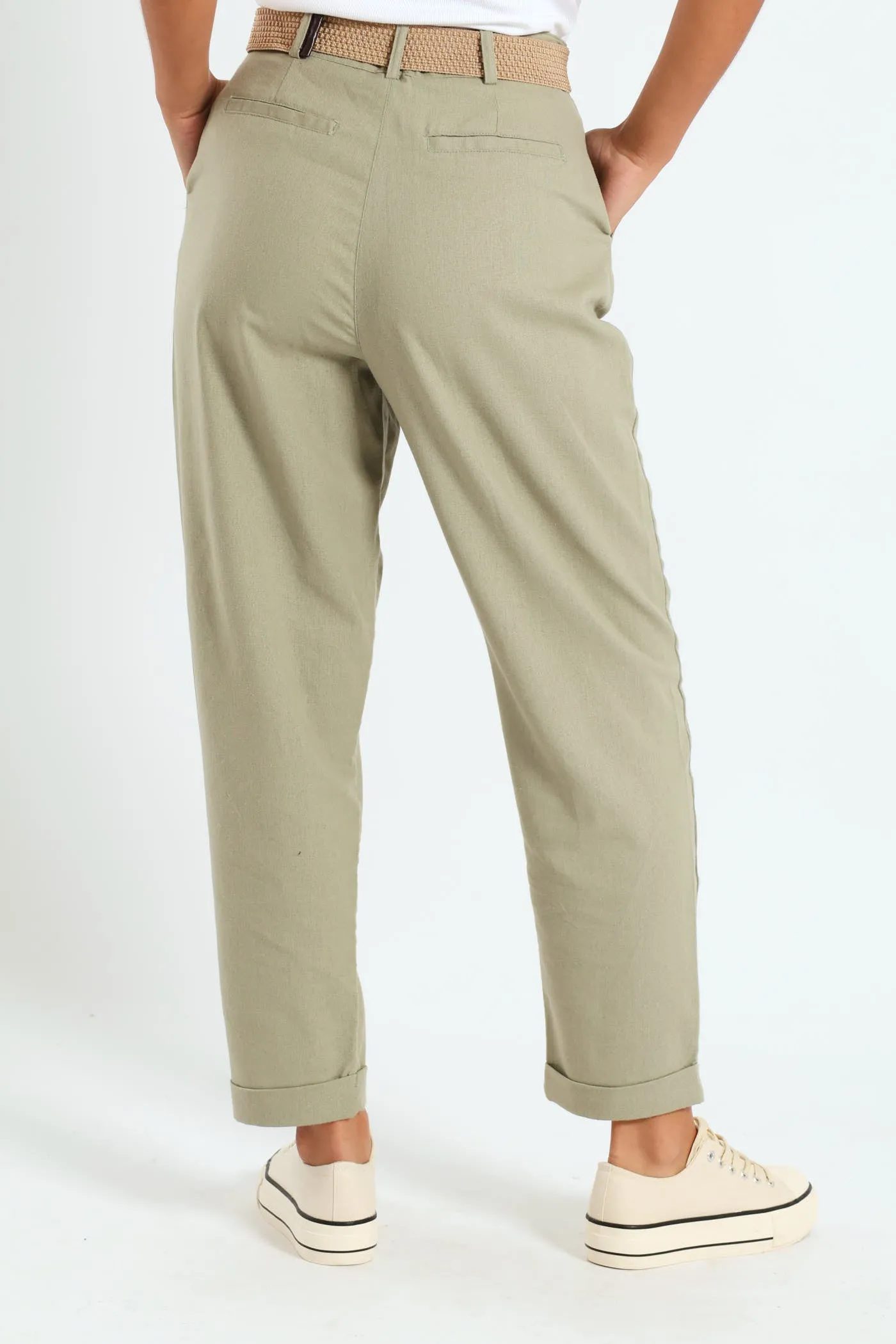 Rafia Belted Tapered Leg Linen Pant - Light Fatigue sold by Edgars product image thumbnail 4