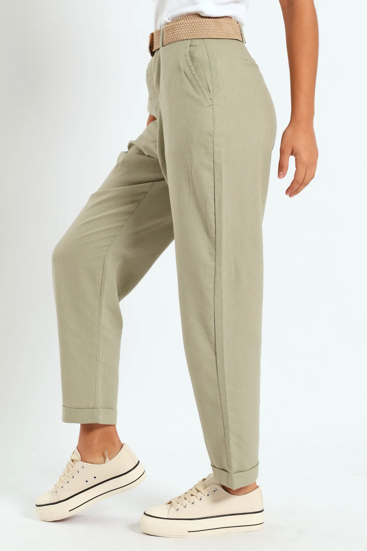 Rafia Belted Tapered Leg Linen Pant - Light Fatigue sold by Edgars product image thumbnail 3