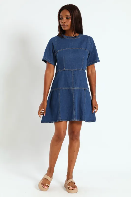 Panelled Fit & Flare Denim Dress - Med Wash sold by Edgars