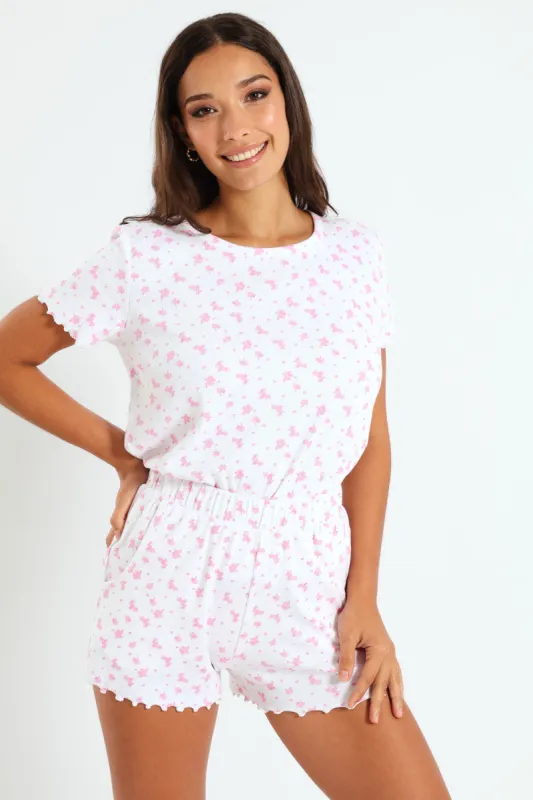 Picot Floral Rib Knit Short - Pink sold by Edgars