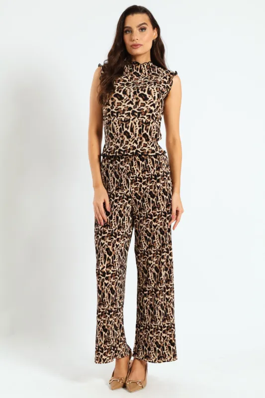 Cap Sleeve Plisse Lettuce Hem Top - Animal sold by Edgars