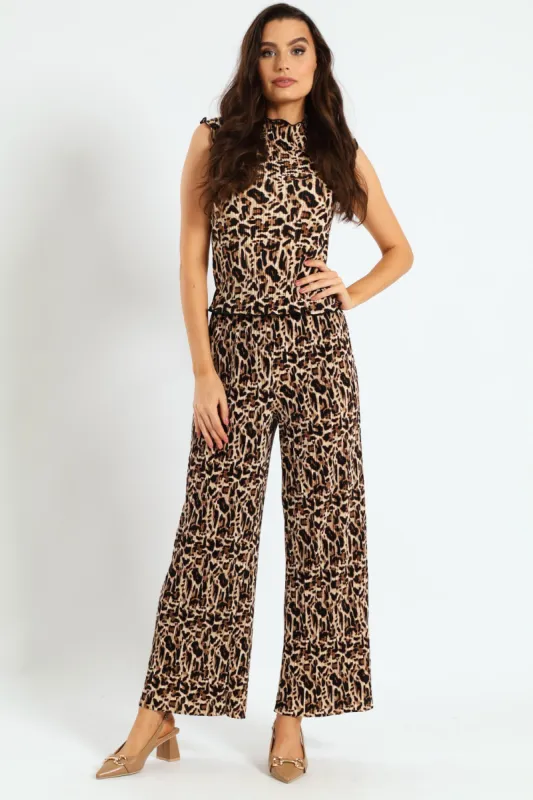 Plisse Wideleg Pant - Animal sold by Edgars