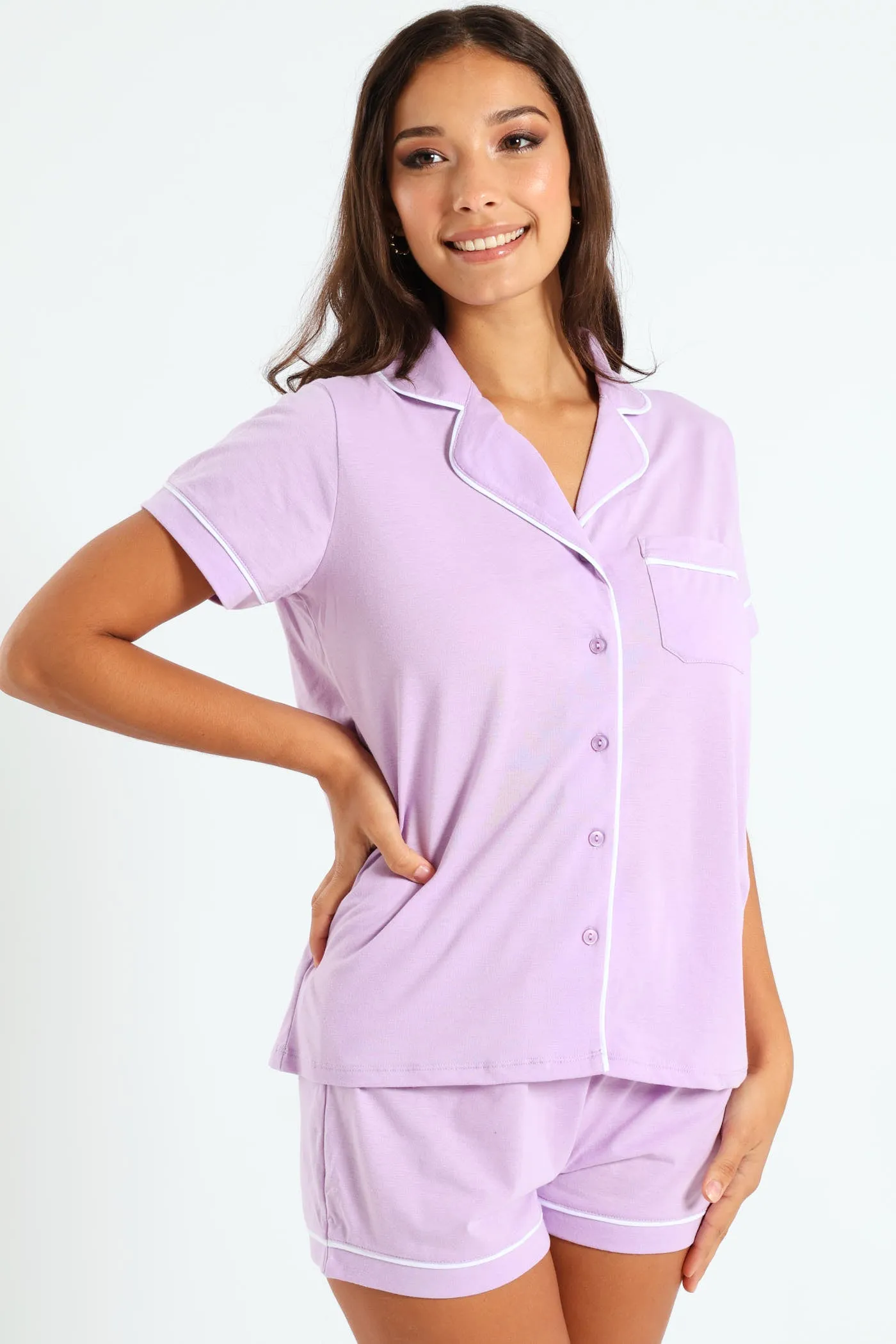 Button Through Knit Short Set - Purple sold by Edgars product image thumbnail 2