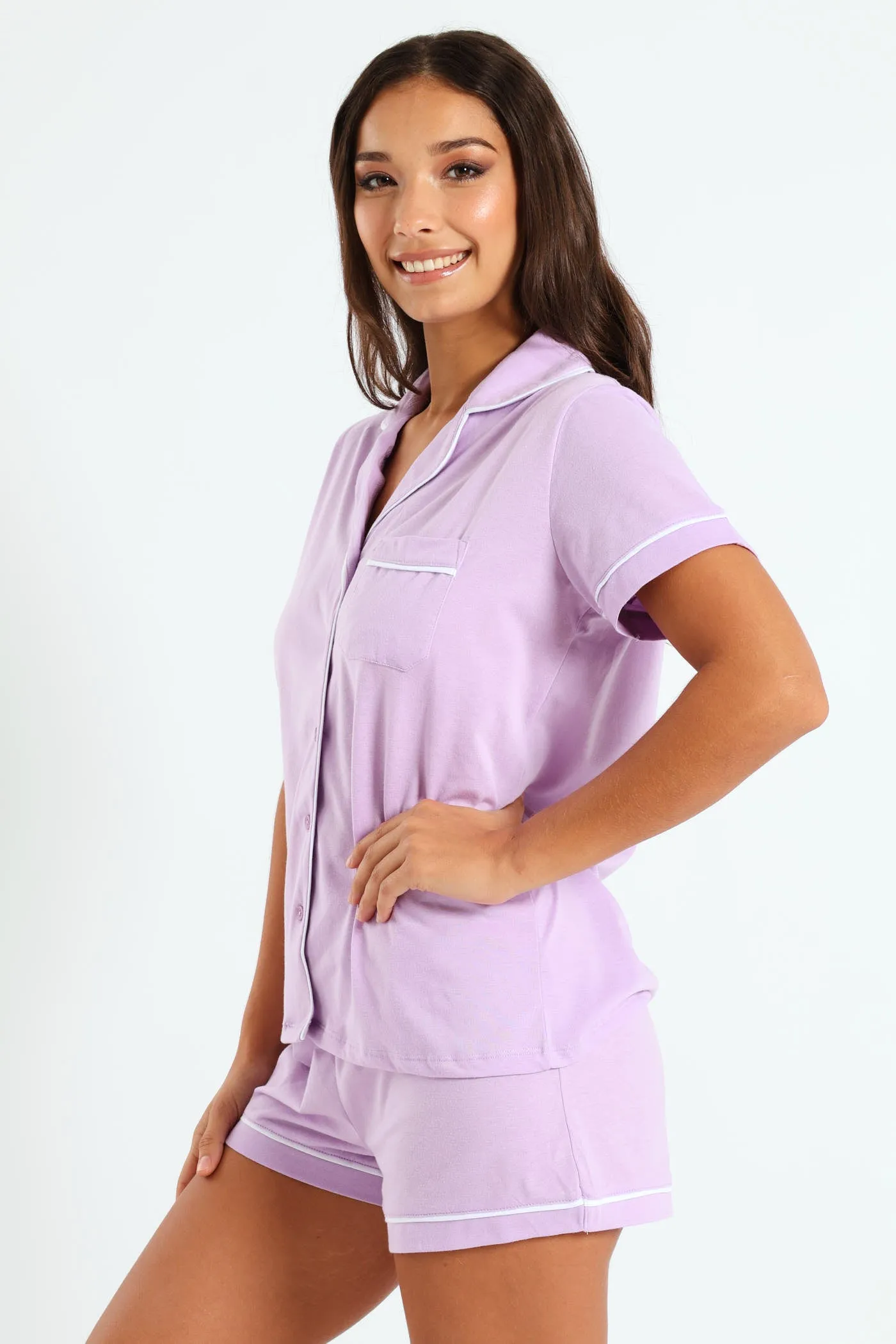 Button Through Knit Short Set - Purple sold by Edgars product image thumbnail 3