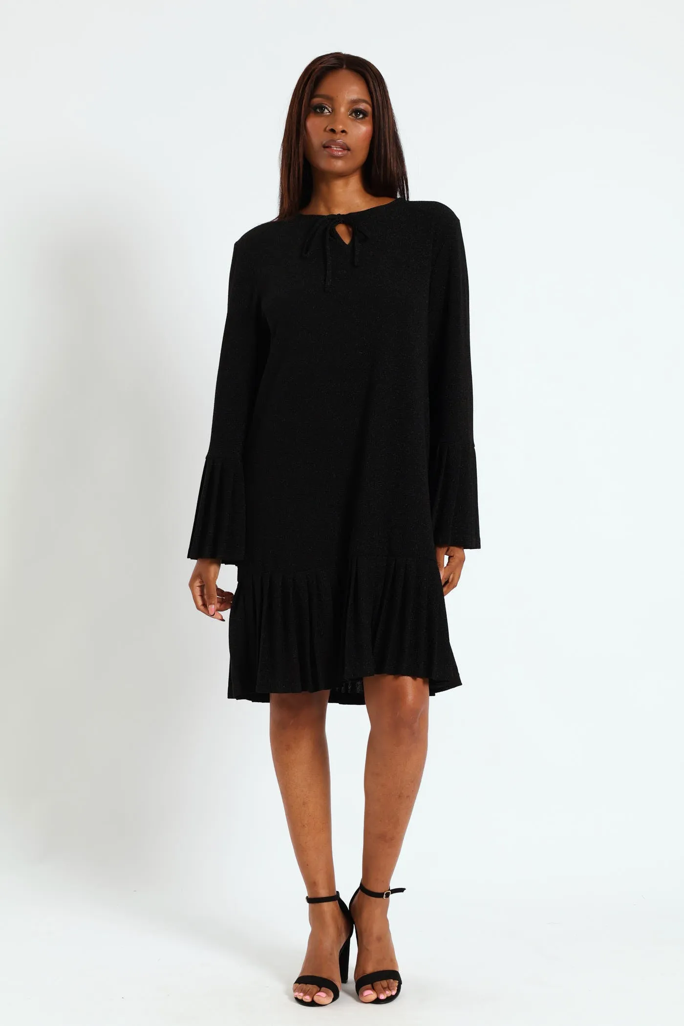 Tie Front Pleated Frill Hem Shimmer Dress - Black sold by Edgars product image thumbnail 5