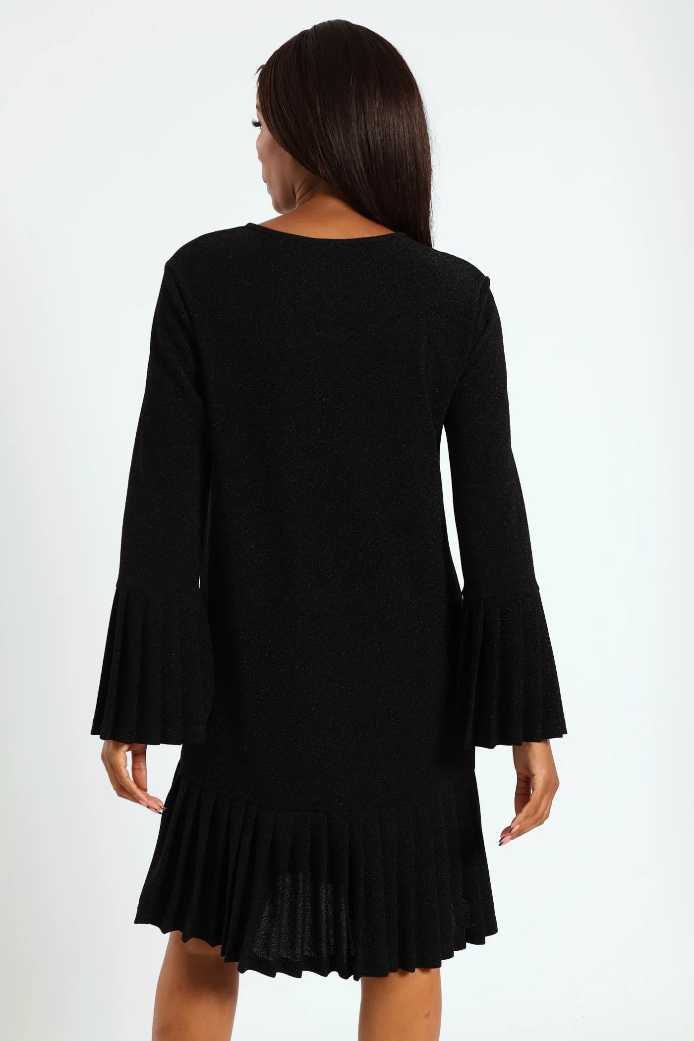 Tie Front Pleated Frill Hem Shimmer Dress - Black sold by Edgars product image thumbnail 3