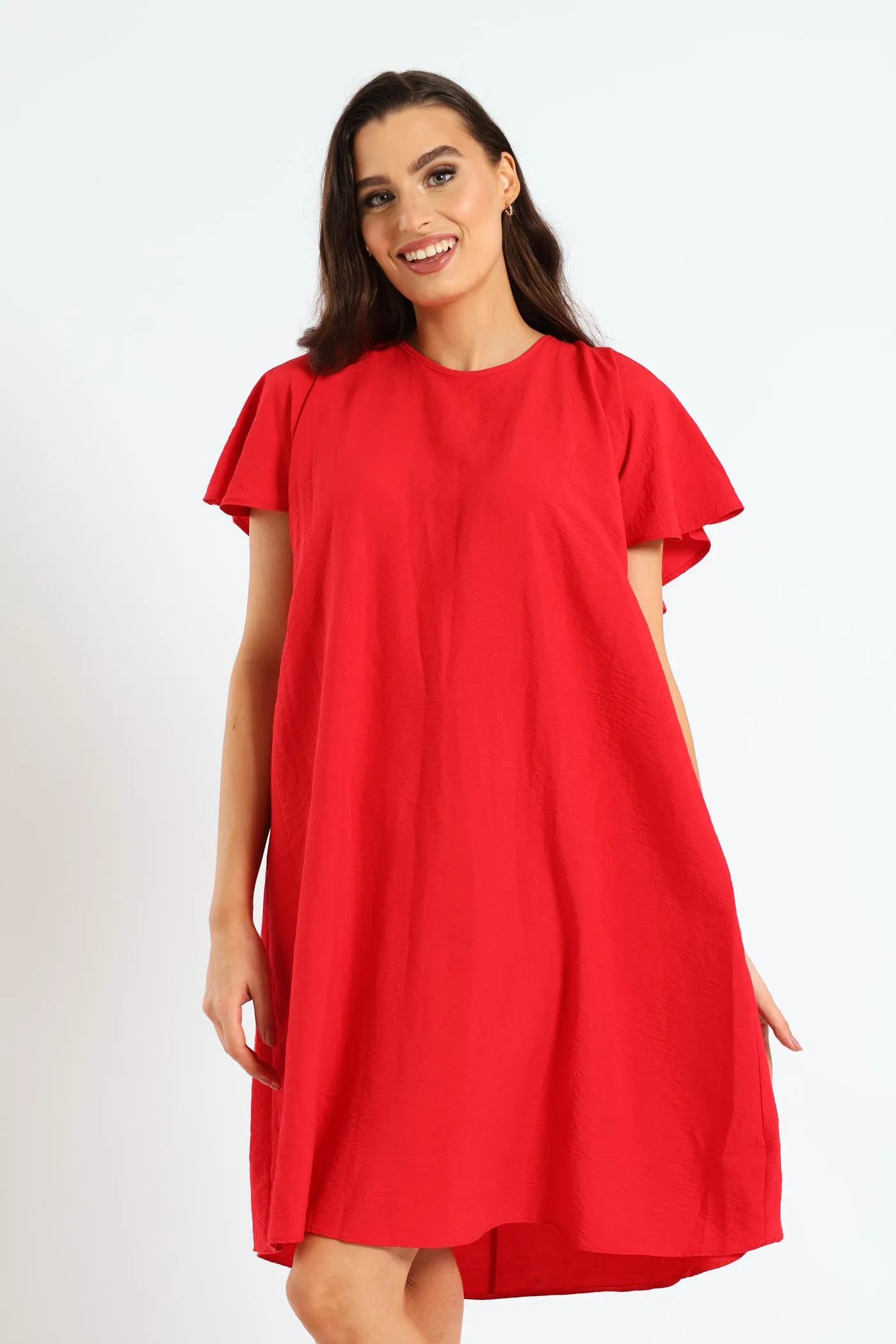 Tie-Back Frill Cape Swing Dress - Mid Red sold by Edgars