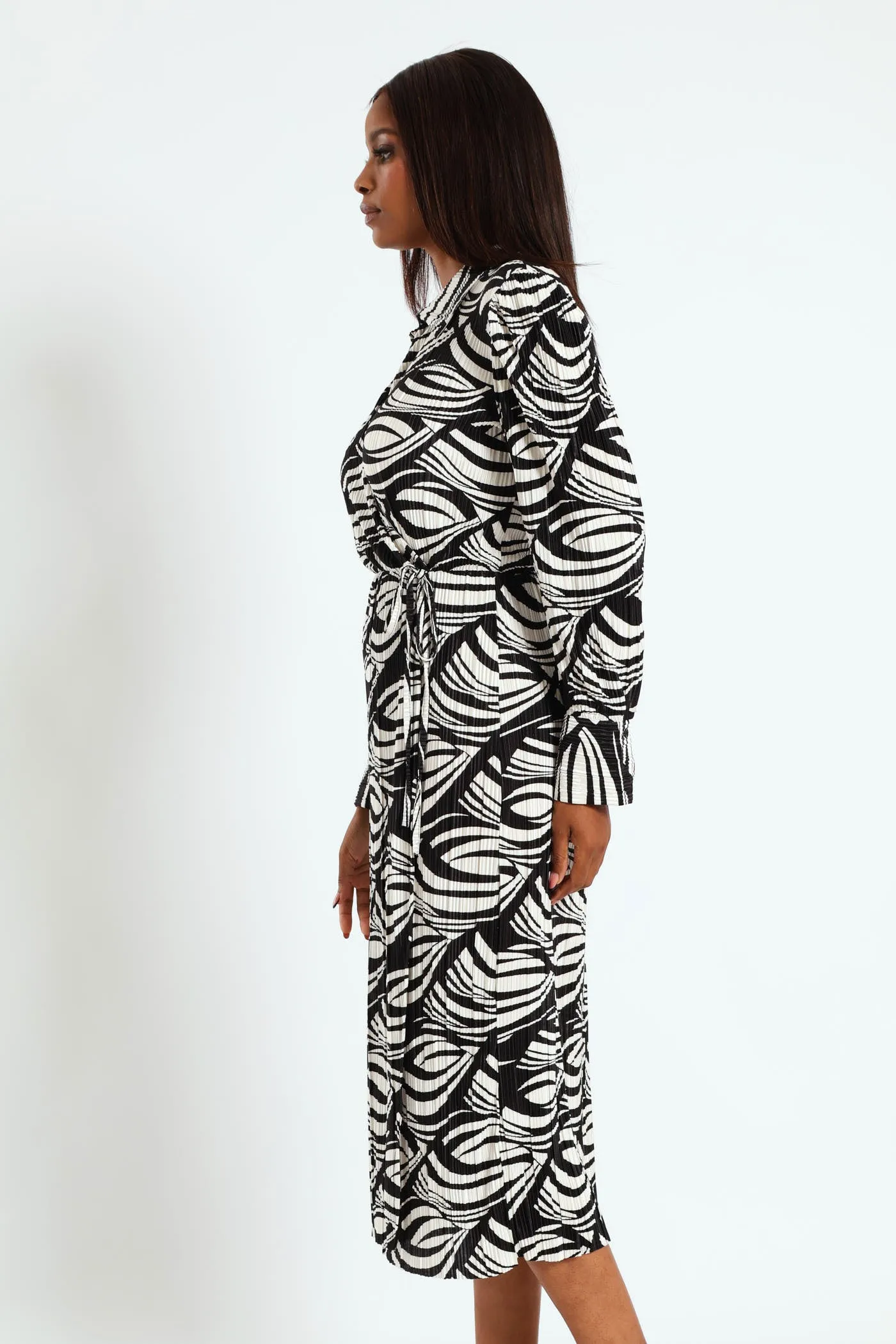 Collared Mock Wrap Plisse Midi Dress - Cream sold by Edgars product image thumbnail 3