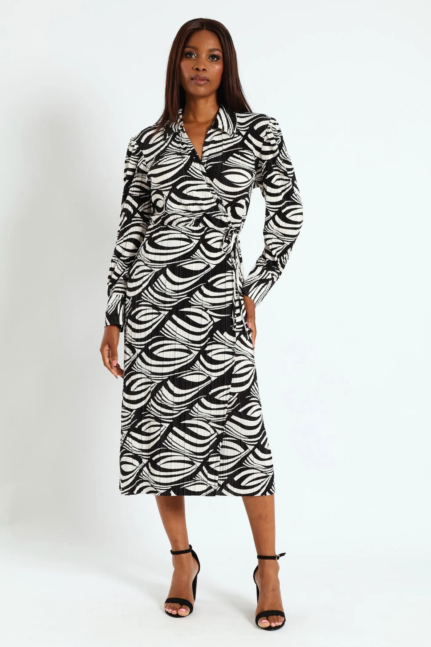 Collared Mock Wrap Plisse Midi Dress - Cream sold by Edgars product image thumbnail 5