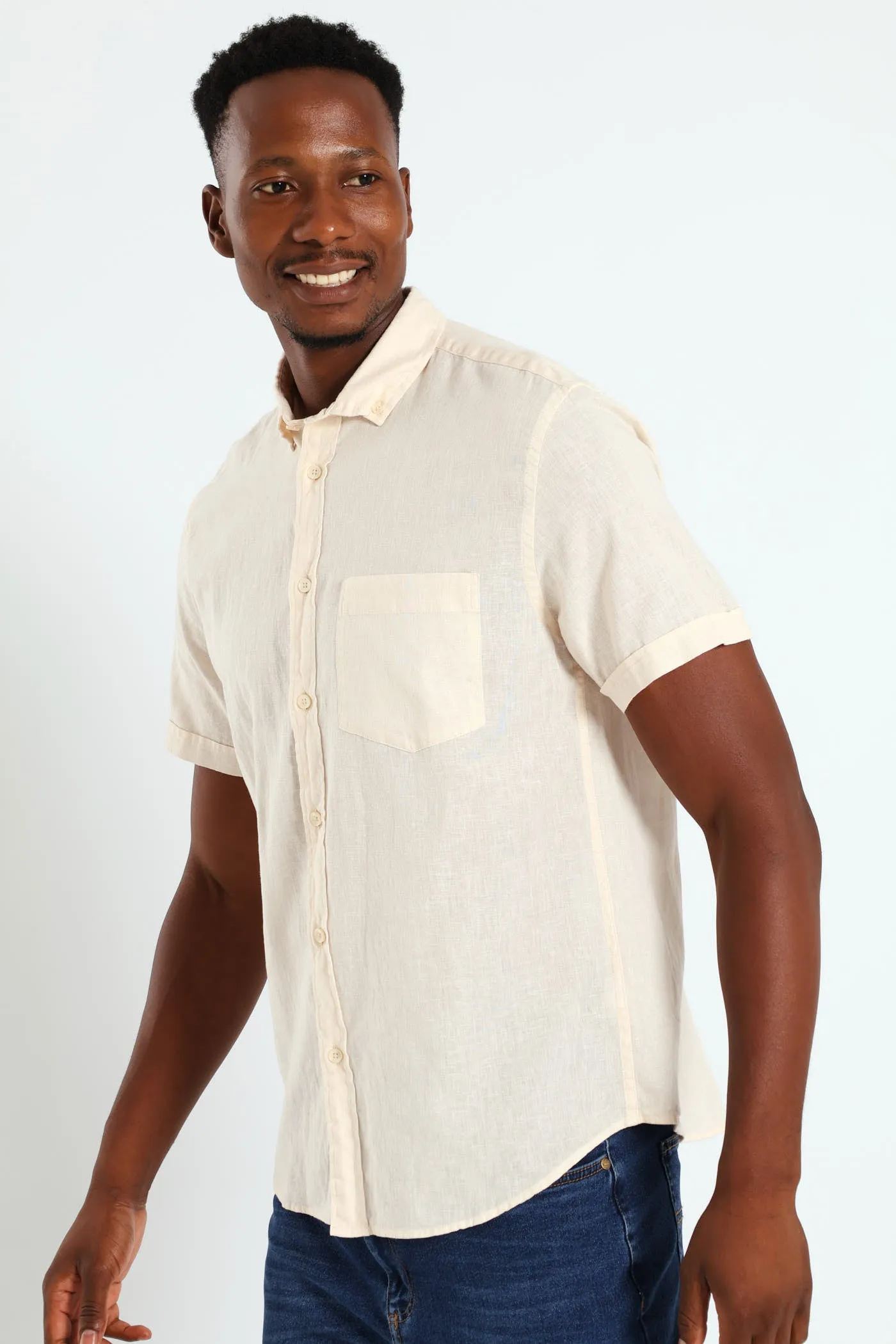 Buttondown Cotton Linen Slub Shirt - Stone sold by Edgars product image thumbnail 2