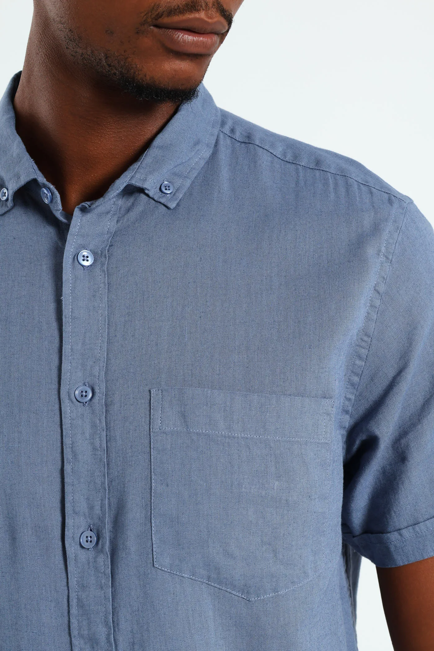 Buttondown Cotton Linen Slub Shirt - Blue sold by Edgars product image thumbnail 4