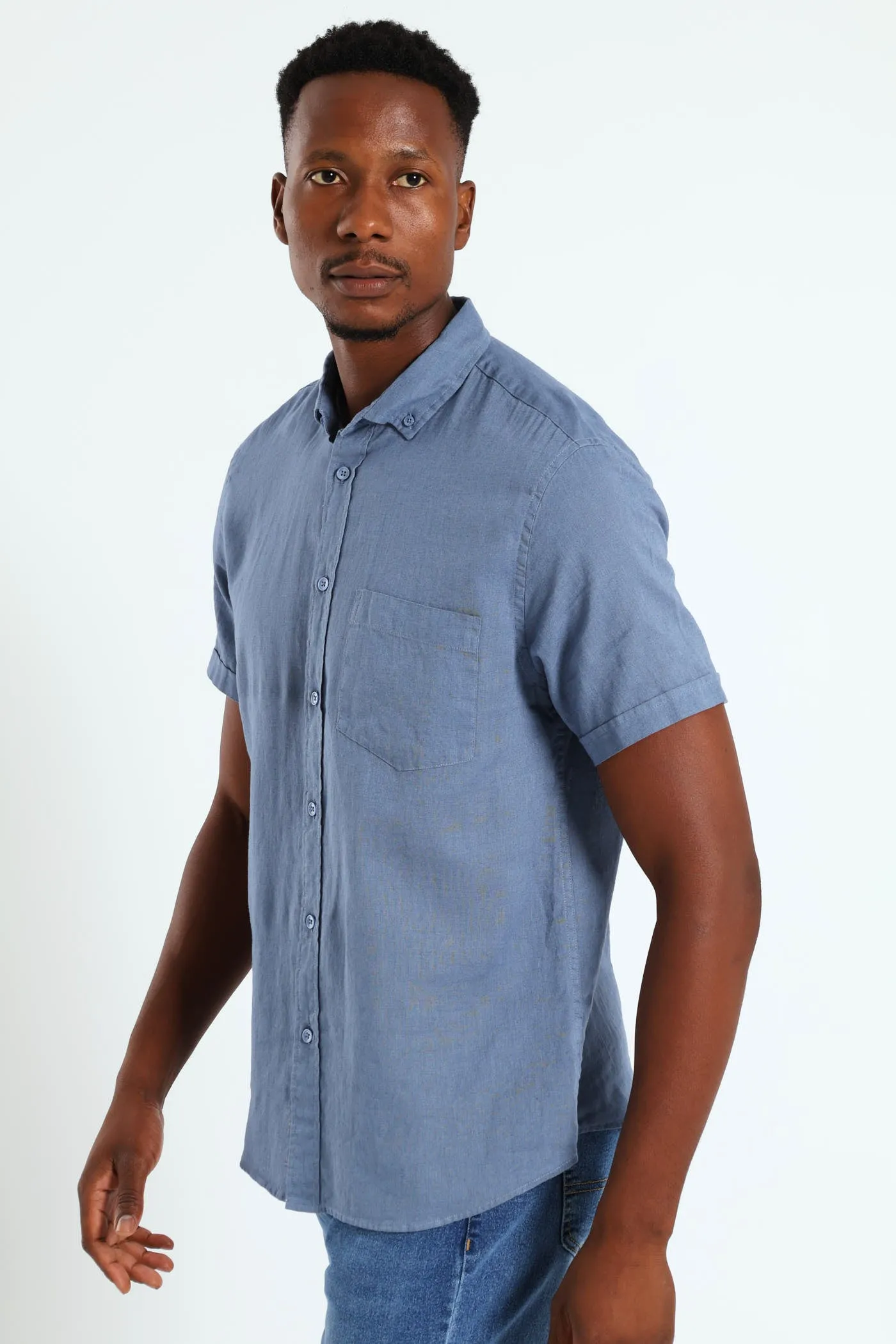 Buttondown Cotton Linen Slub Shirt - Blue sold by Edgars product image thumbnail 3