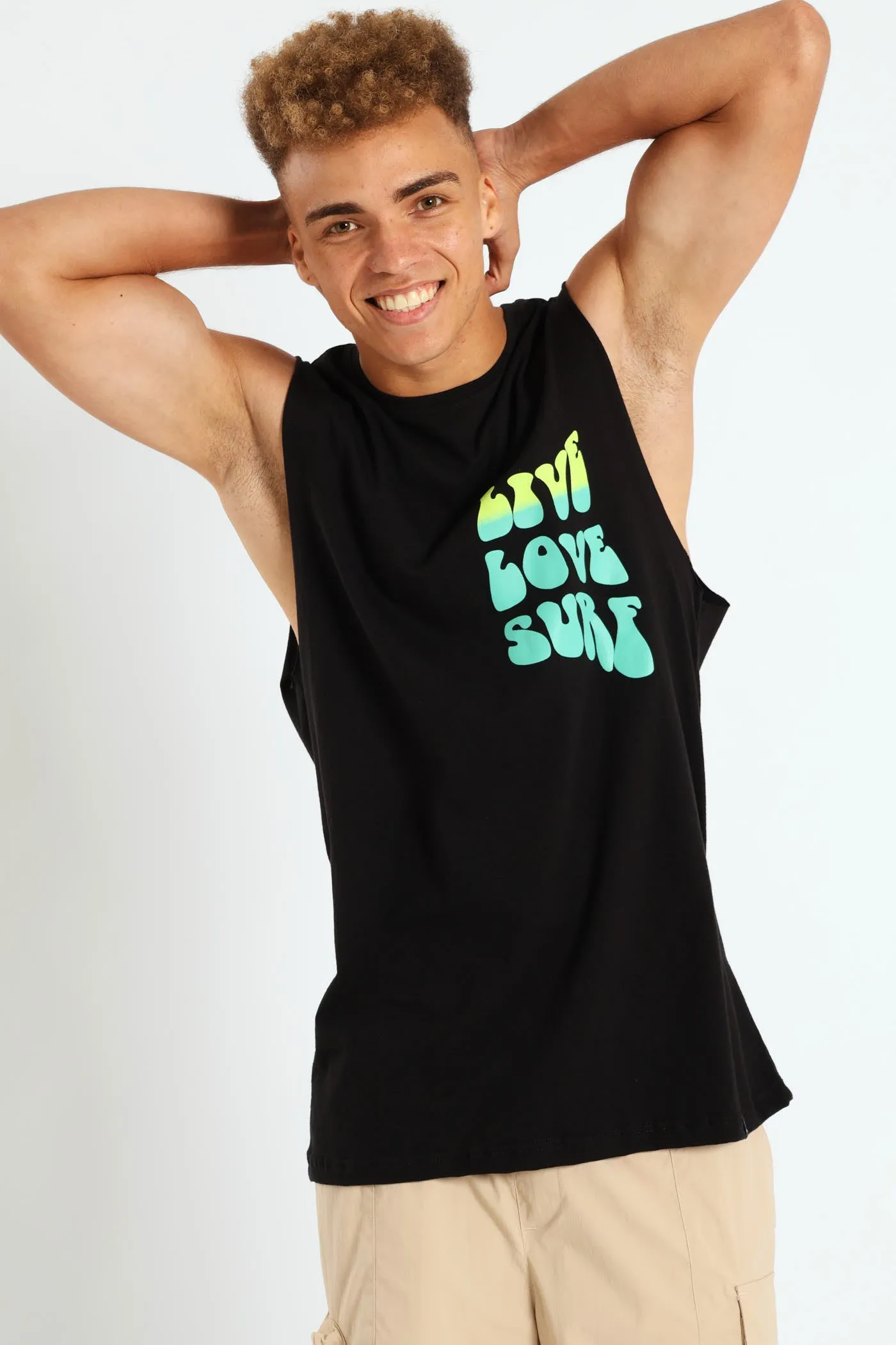 Live Love Surf Muscle Hugger Tee - Black sold by Edgars