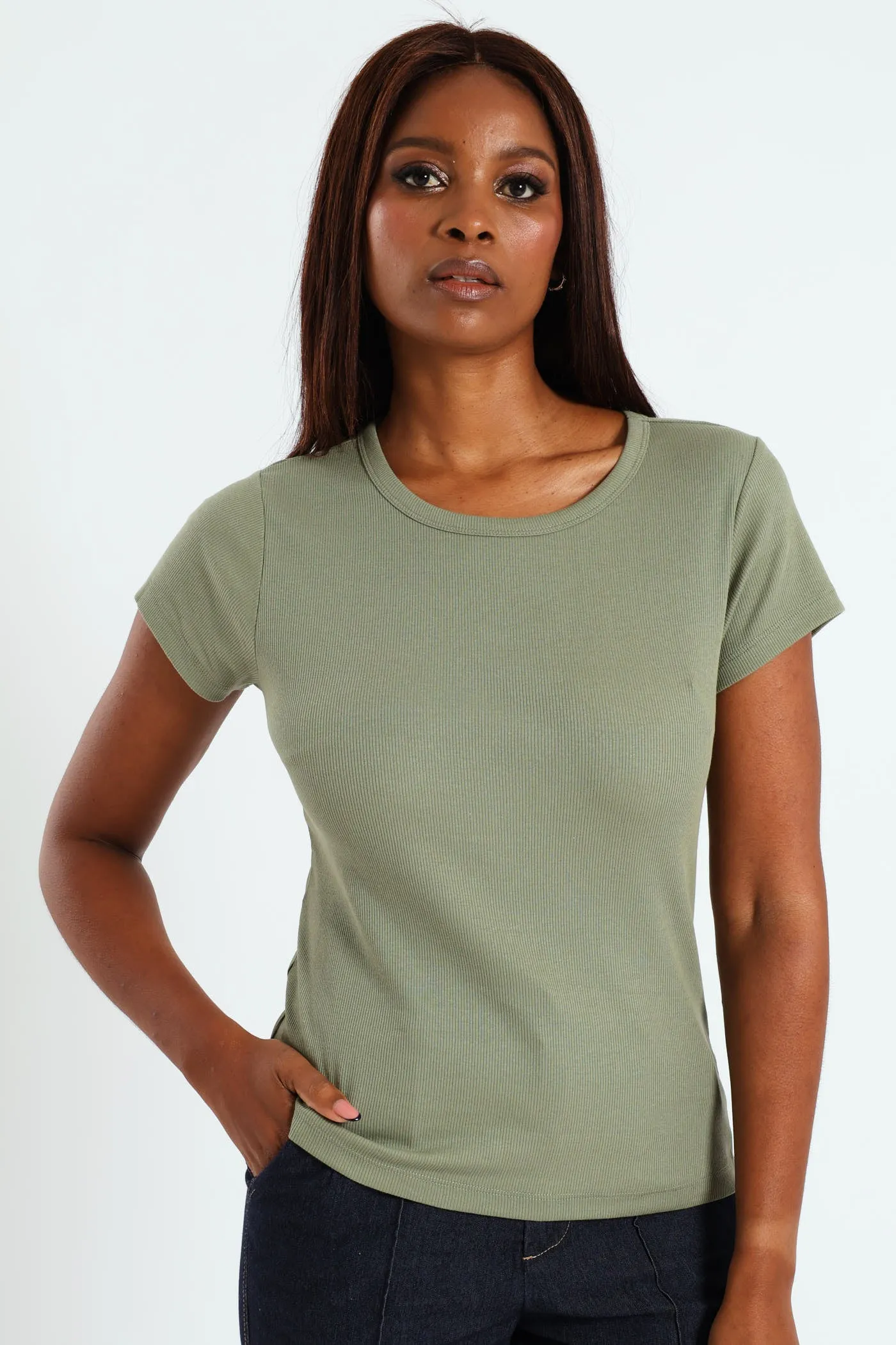 Rib Crew Fitted Tee - Eucalyptus Green sold by Edgars