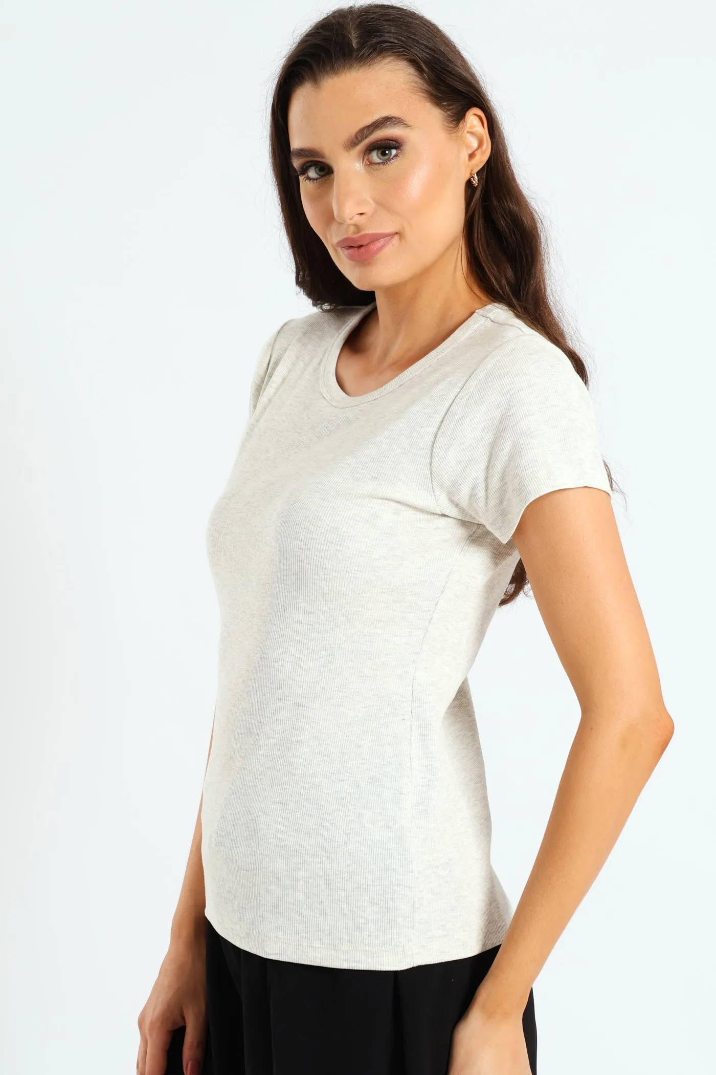 Rib Crew Fitted Tee - Oatmeal Melange sold by Edgars product image thumbnail 3