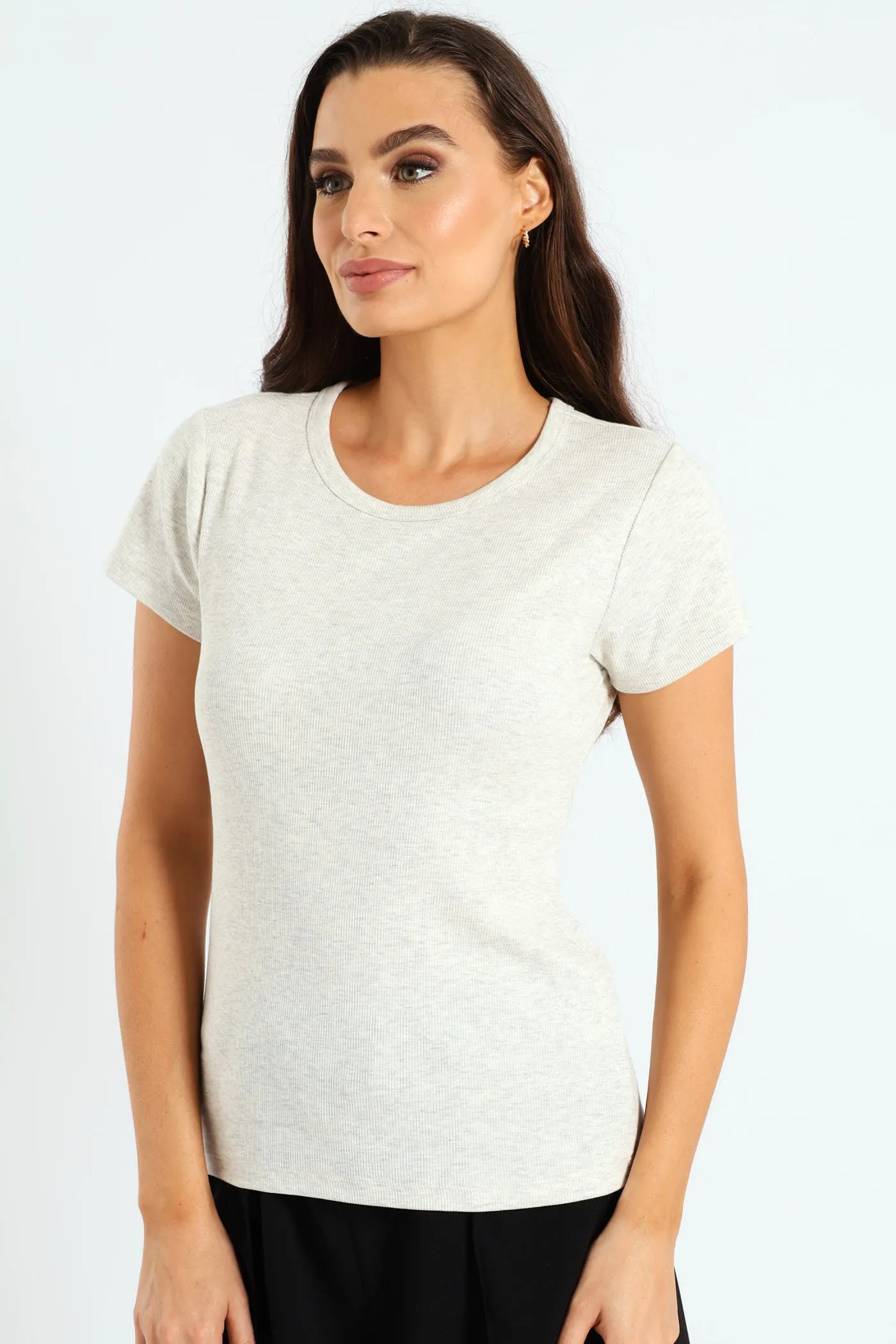 Rib Crew Fitted Tee - Oatmeal Melange sold by Edgars