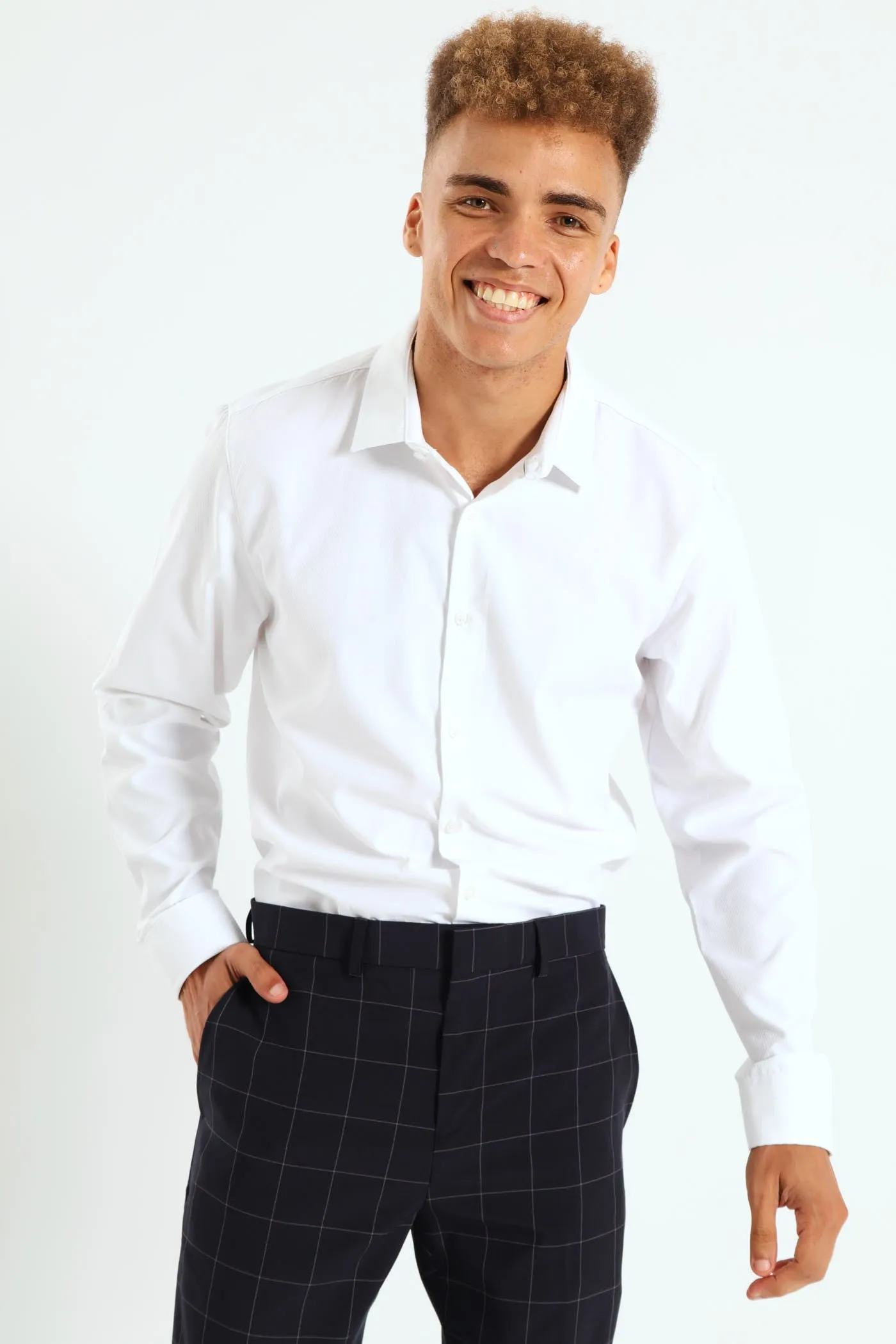 Textured Long Sleeve Shirt - White sold by Edgars